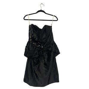 VTG 80s Flirtations Alfed Angelo Mini Dress Ruffle L Black Sequin Goth Prom Rock